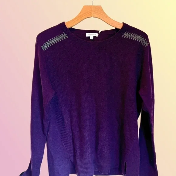 NWT Johnny Was Mishika Waffle Pullover Med Wool/Cashmere Purple Sweater - Picture 2 of 8